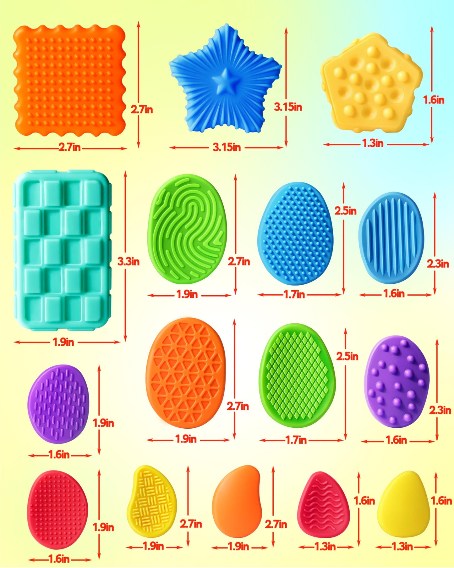 Sensory Fidget Toys for Kids Adults: 16 Pack Textured Silicone Worry Stones for Anxiety Relief, Sensory Stress Toy for Autism Kids Calming, Quiet Small Fidgets for Classroom Prizes