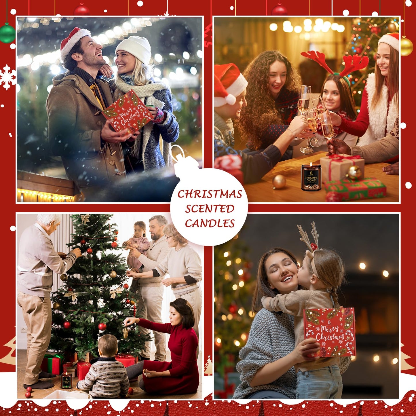 Holiday Candle Set, Winter Scented Candle, 4 Pack Soy Candles for Home Scented, Holiday Candles Gifts for Women Men, Winter Scents of Christmas Tree/Cookies/Spices/Fireside Wood