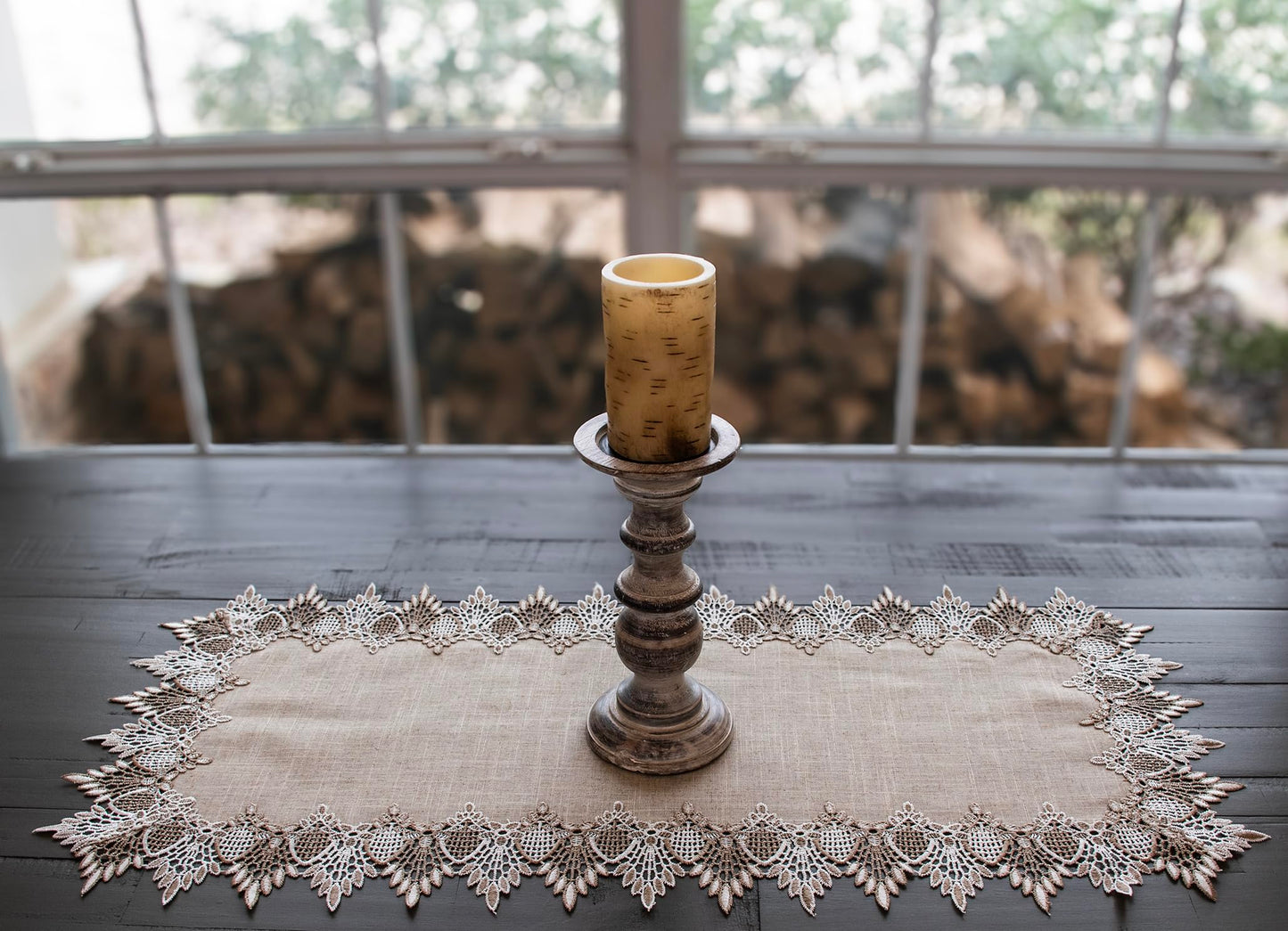 Lace Runner Neutral Earth Tones Table Runner Dresser Scarf Coffee Table Runner (16Wx36L)