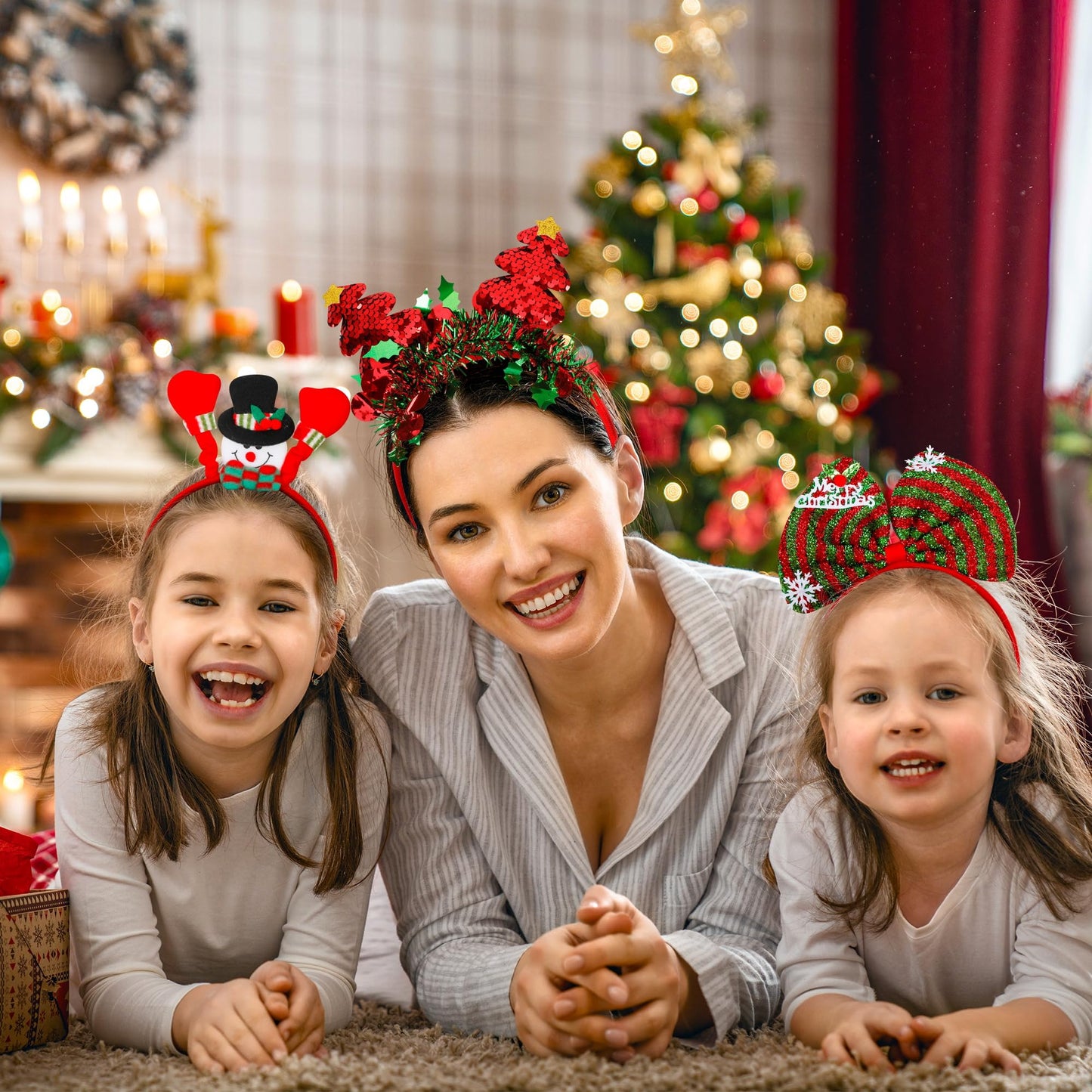 HOVACY 30 PCS Christmas Headbands, 15 Styles Christmas Headwear, Reindeer Antler Headbands, Santa Claus Xmas Tree Headpieces, Party Supplies, Christmas Decor for Womens Kids Adult