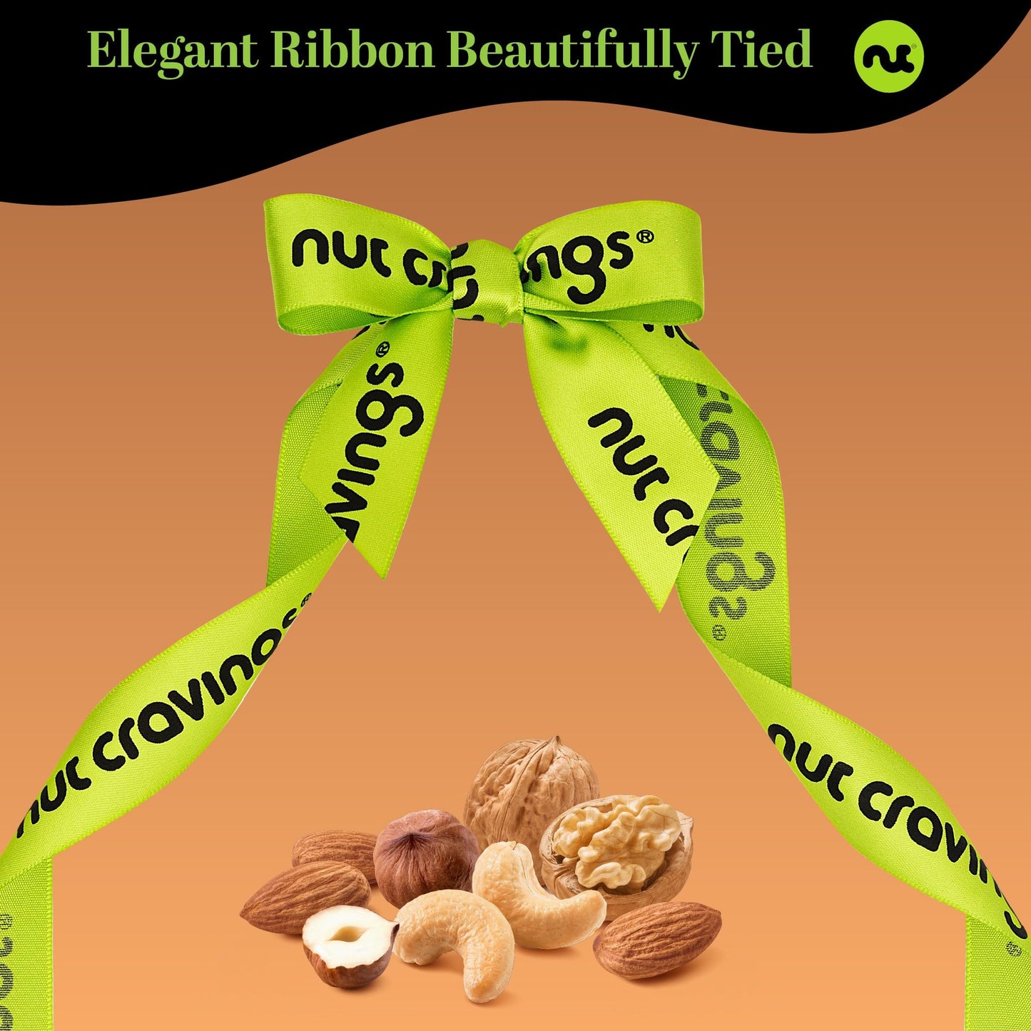 NUT CRAVINGS - Mixed Nuts Gift Basket in Reusable Wooden Tray + Green Ribbon (12 Assortments) Food Arrangement, Healthy Snack Care Package, Food Assortments