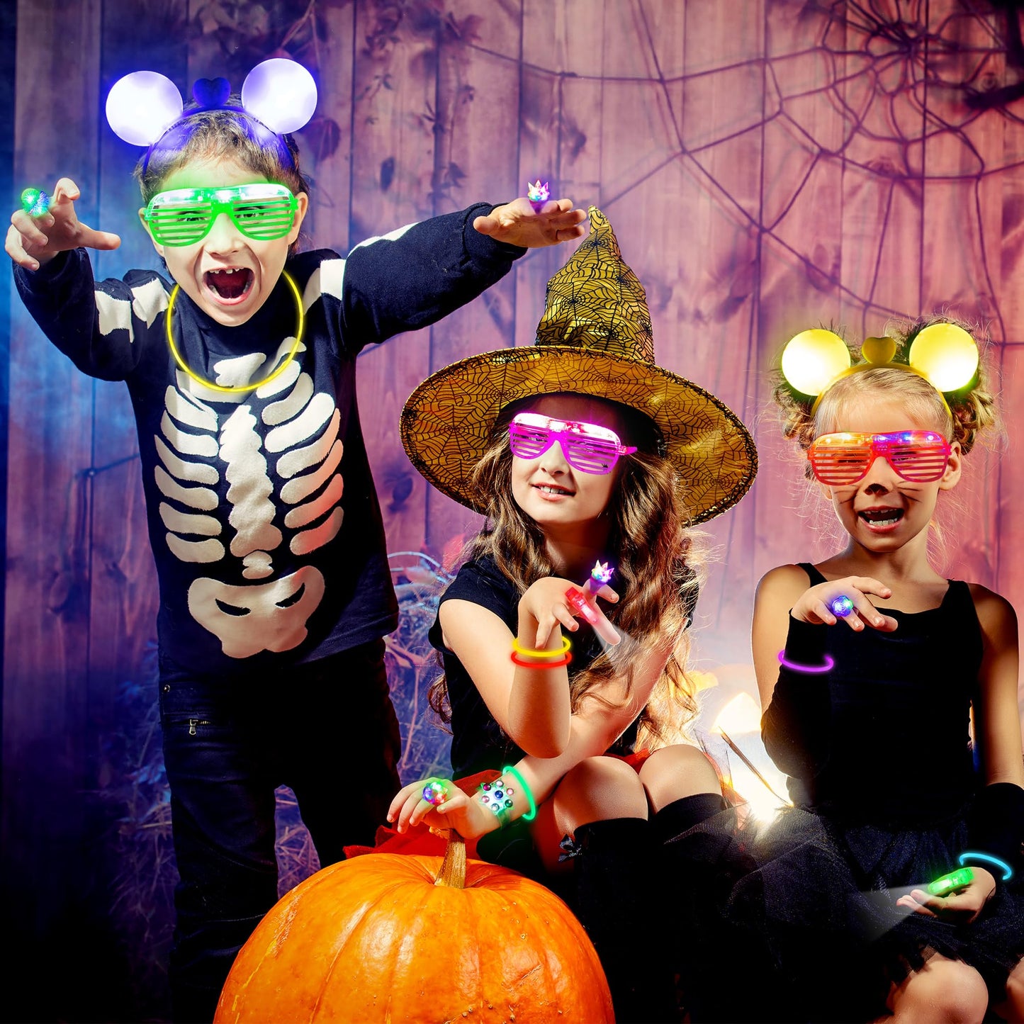 Mocoosy 103PCS Glow in the Dark Party Supplies, Light Up Party Favors for Kids, Neon Toys Bulk Party Pack With Glow Stick, Glasses, LED Bracelets, Finger Light, Ring, Headbands for Halloween, Carnival