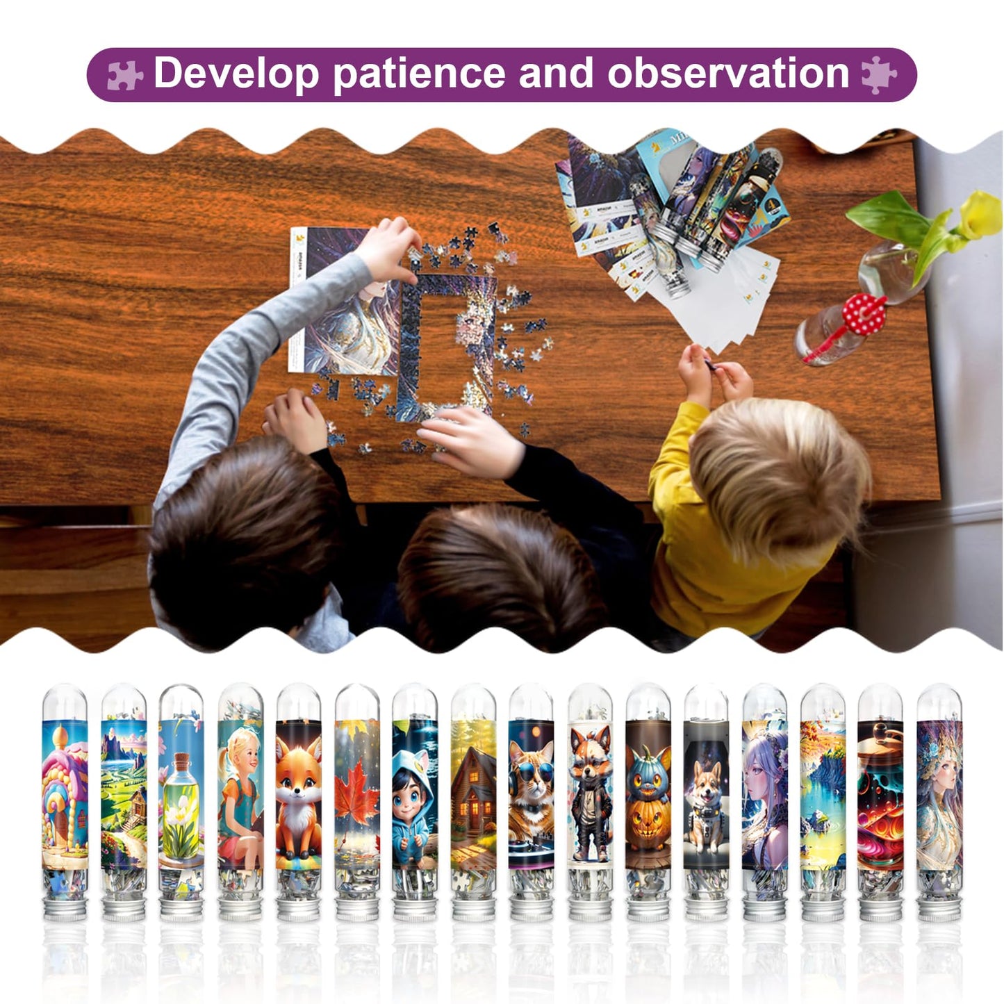 Mini Jigsaw Puzzles for Adults (4 Packs) - 150 Pieces with Reference Blueprint, Micro Puzzles, Tweezers and Saver Included