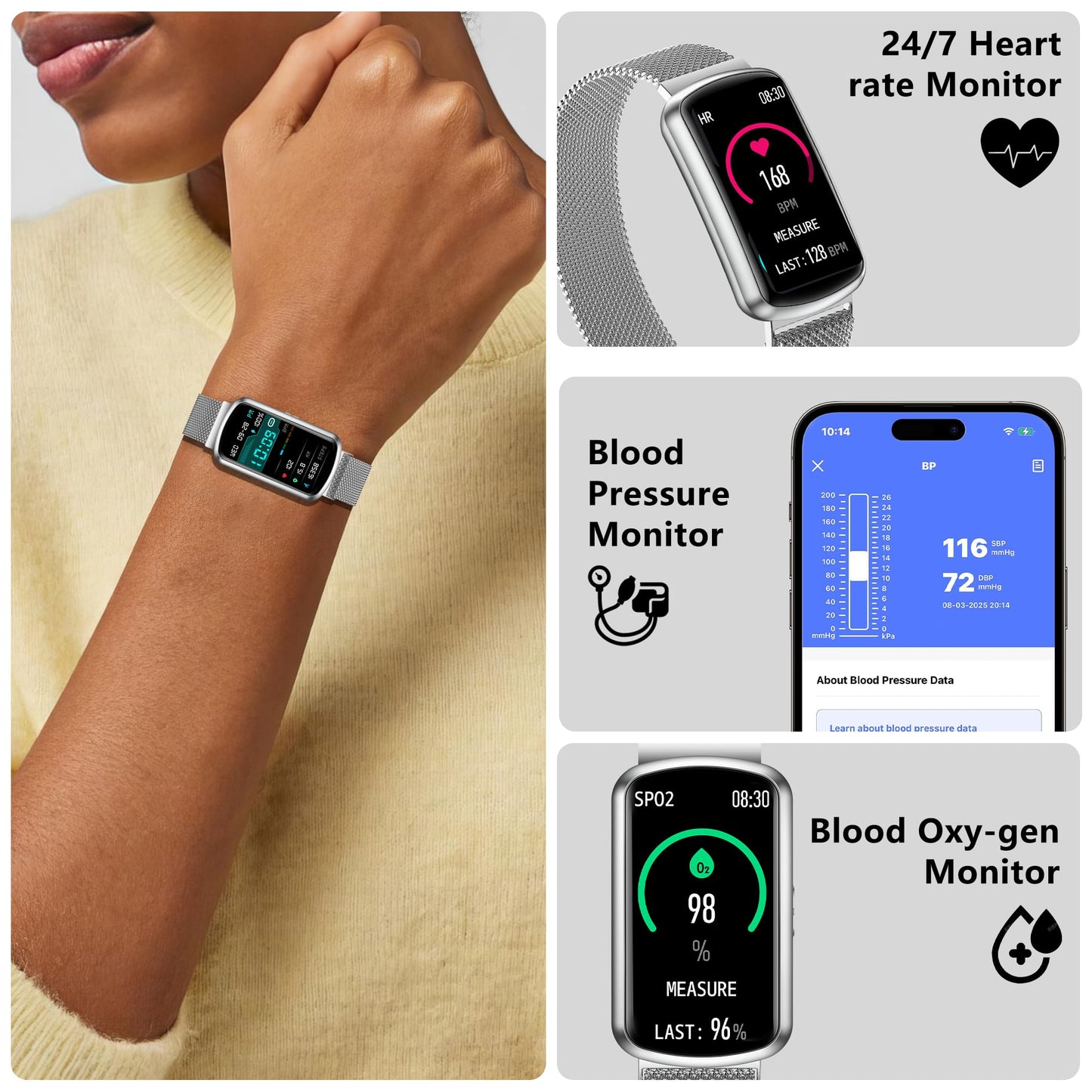 JYUAJOI Health Fitness Tracker, Smart Watch with 24/7 Heart Rate and Blood Pressure Monitor, Activity Tracker with Blood Oxygen, 120 Sport Mode Waterproof Sleep Tracker for Women Men