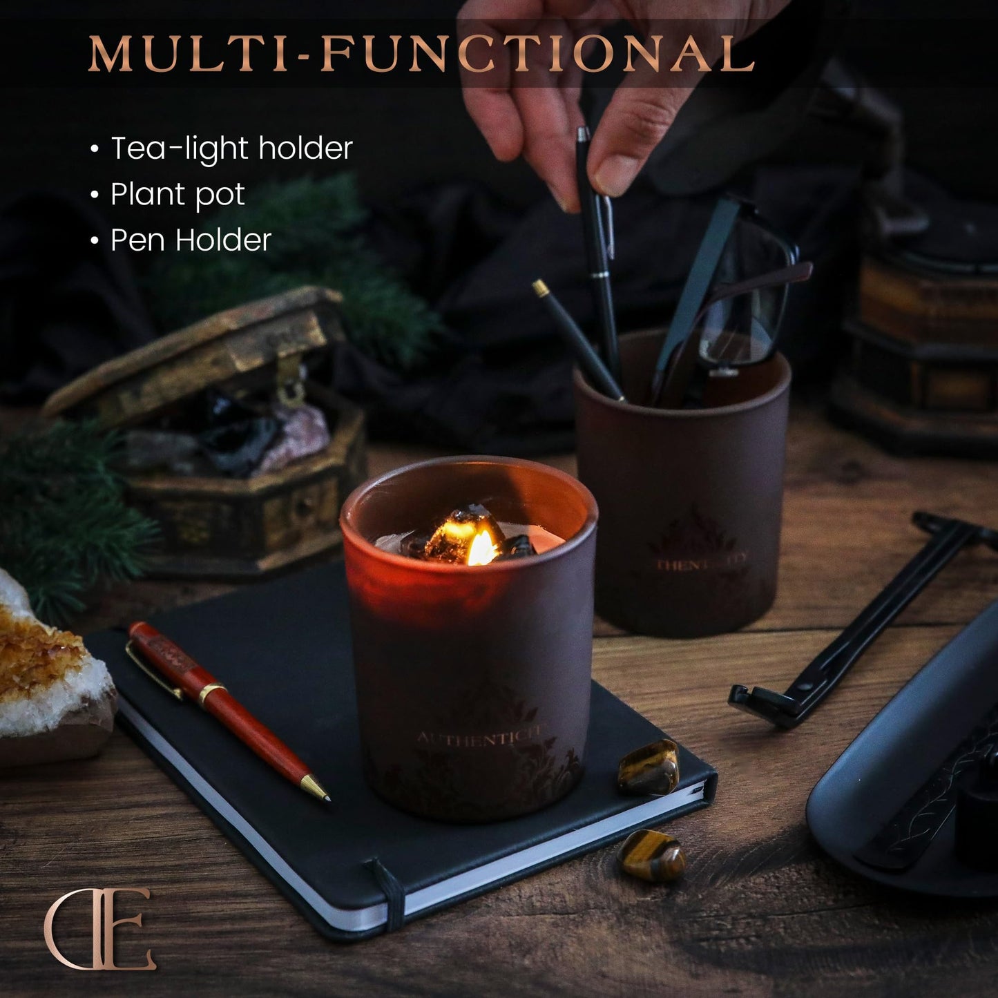 Deep Eden Empowerment Crystal Candle, 7.4 Oz, Brown - Forest Mahogany Scented Candle - Candles for Men with Wooden Wick, Black Tourmaline, Essential Oils & Premium Botanical Soy, Coconut and Beeswax