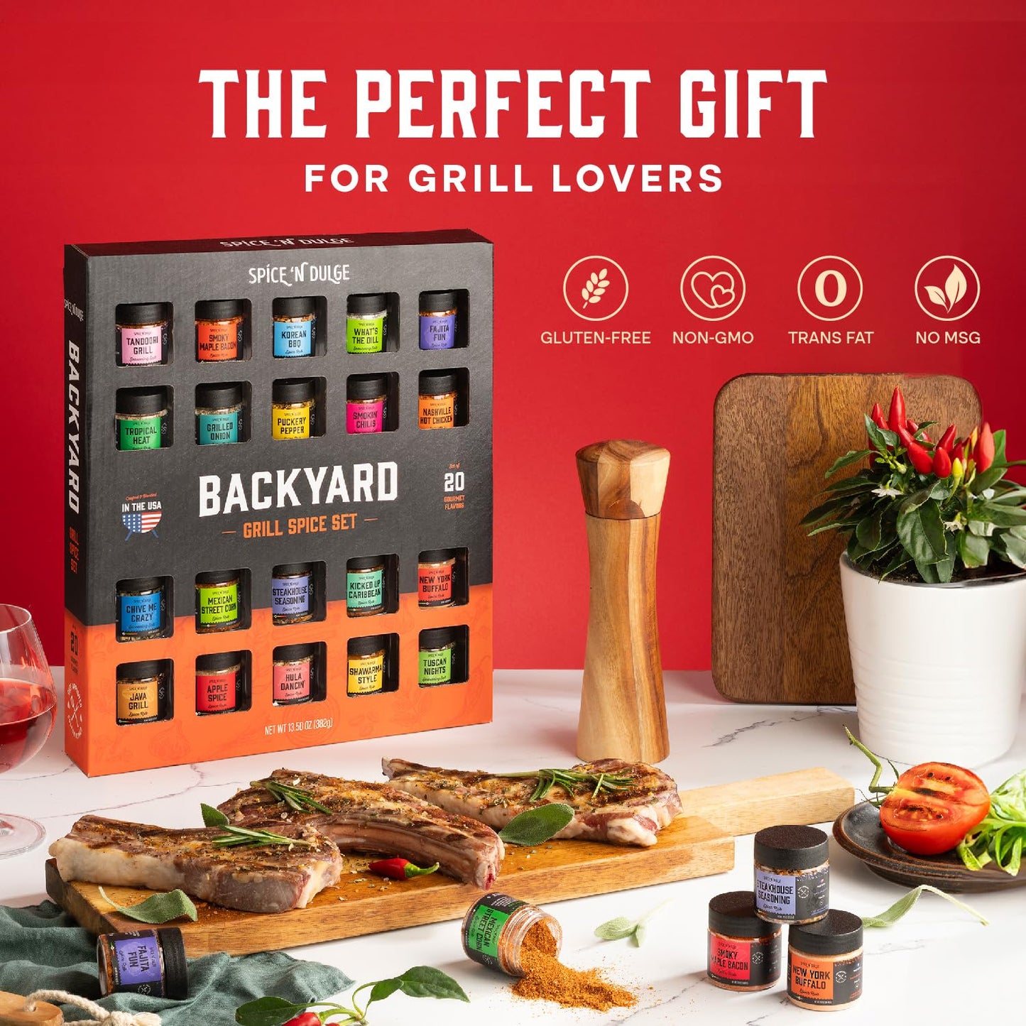 Grilling Spice Set Grill Seasoning Gifts, 20 Unique Spices and Seasonings Jars Gift Set, BBQ Gifts For Men, Dad, Husband, Father, Flavors Like Chili, Cajun, Garlic, Steak, Rub, Herbs, Blend and More