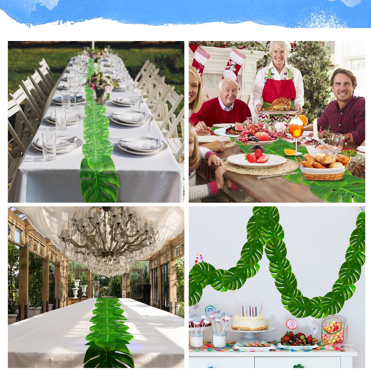 DEYIXUN 4 Pcs Artificial Palm Leaves Table Runners 72 Inch, Tropical Palm Leaves Table Runner Faux Leaf Table Cloth for Wedding Hawaiian Luau Theme Party Supply Summer Table Wall Decorations