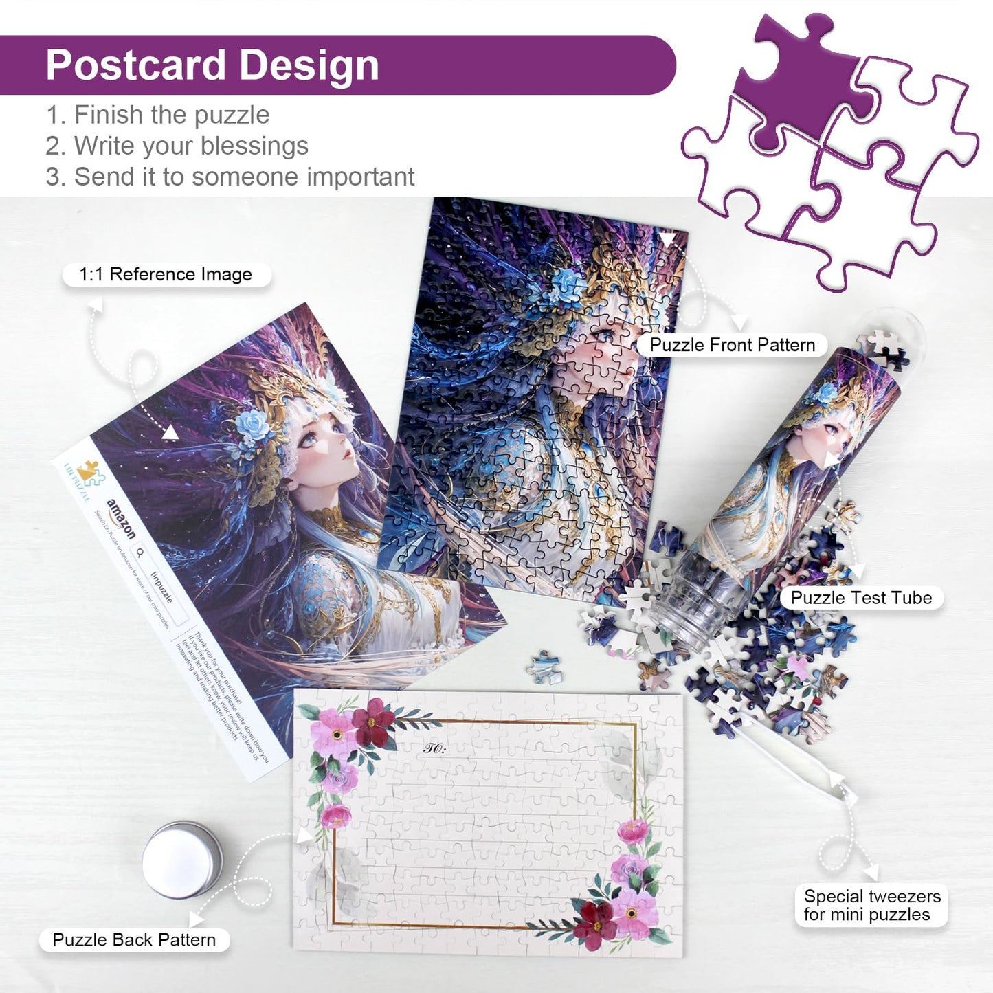 Mini Jigsaw Puzzles for Adults (4 Packs) - 150 Pieces with Reference Blueprint, Micro Puzzles, Tweezers and Saver Included