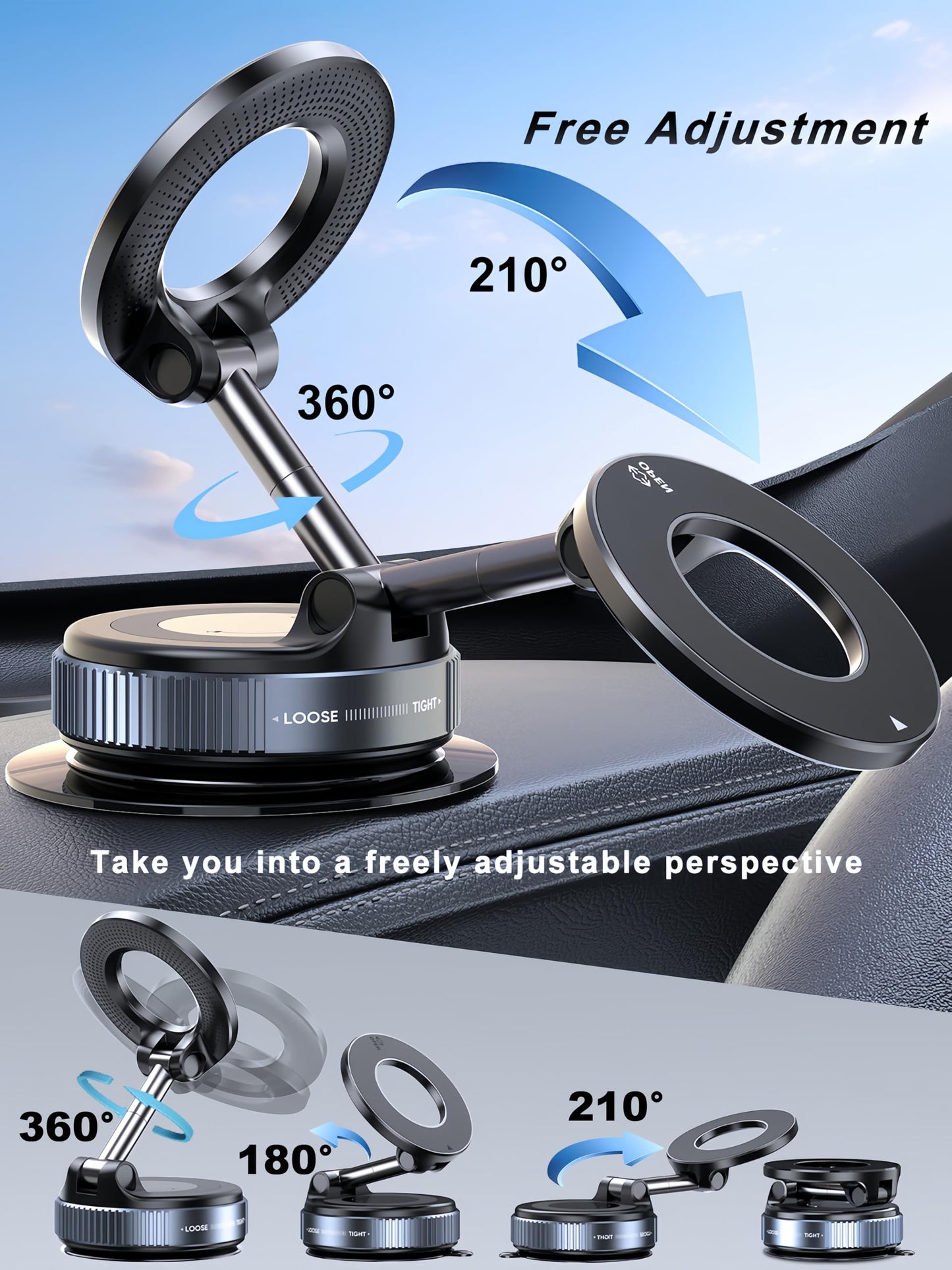 snanlen Upgraded 360° Vacuum Magnetic Phone Holder, Magnetic Car Phone Mount, Hands-Free Suction Cup Phone Holder for Car/Gym/Mirror/Shower, Car Mount Compatible with iPhone 16 Pro Max/Android
