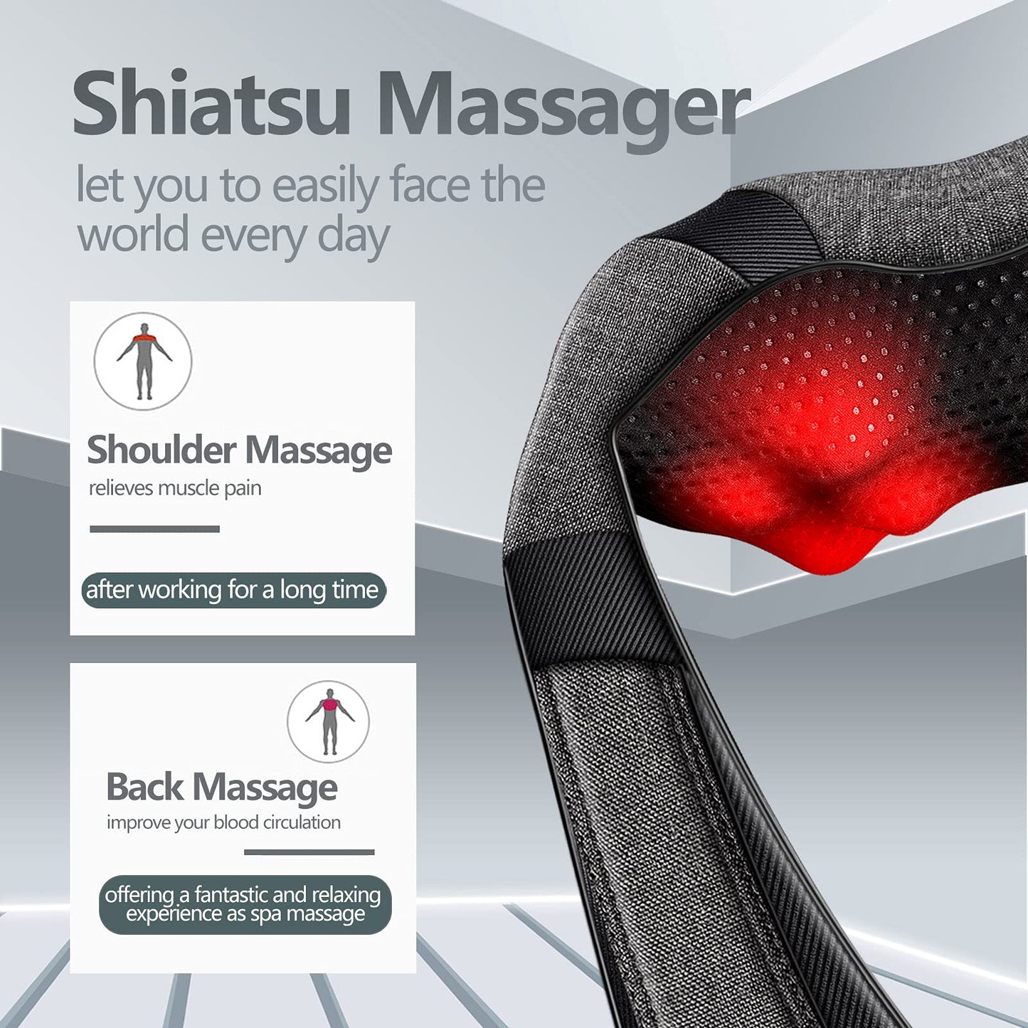 Mirakel Shiatsu Neck & Back Massager with Heat - Deep Tissue Neck, Back & Shoulder Pain Relief - Ergonomic Design Shoulder Massager, Idea Presents for Christmas, Fathers Day, Mothers Day, Women, Men