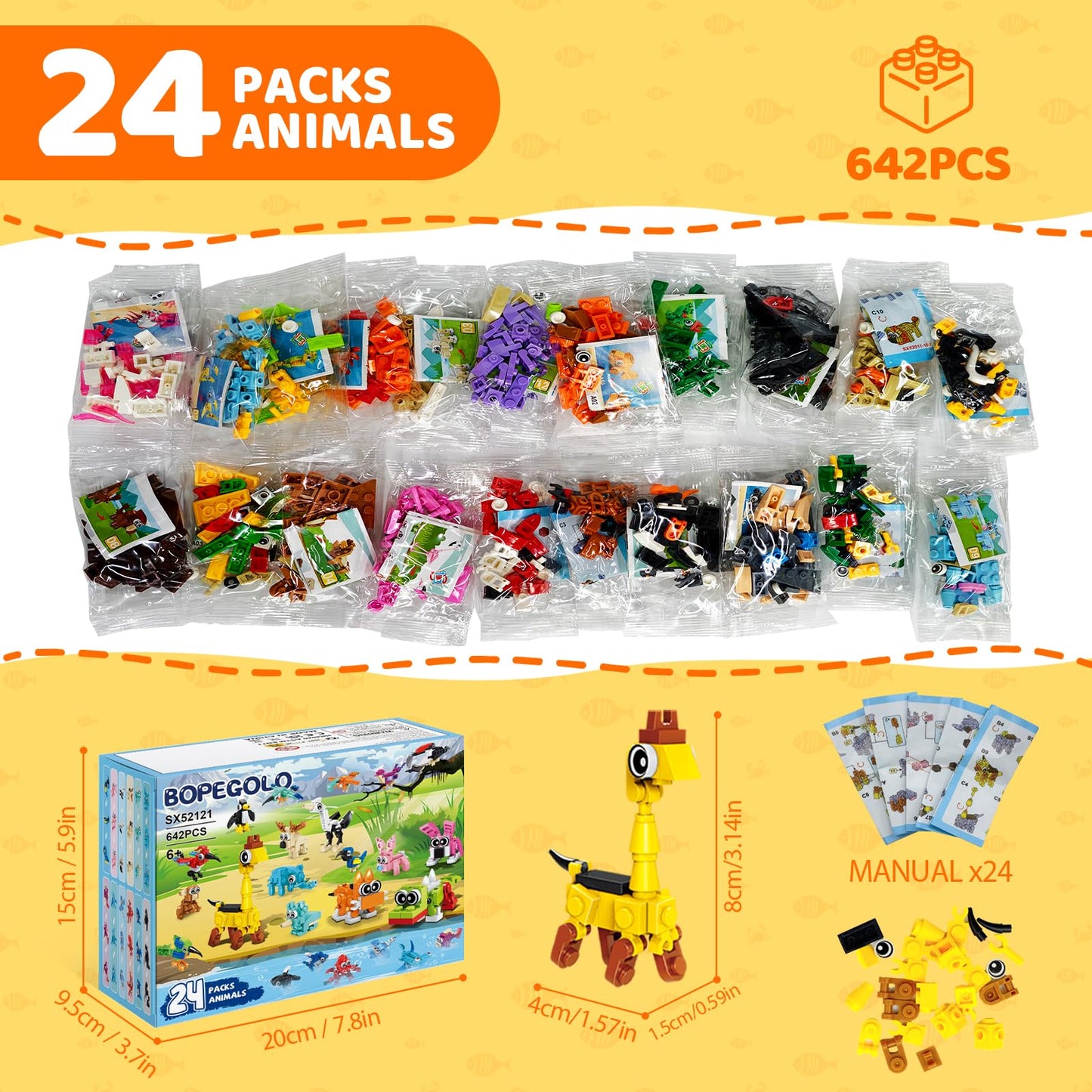 BOPEGOLO 24 Pack Mini Animals Building Block Toy Stocking Stuffers Classroom Prizes Goodie Bags Fillers Building Set, Birthday Gifts Party Favors for Boys Girls Ages 6 8 10 12