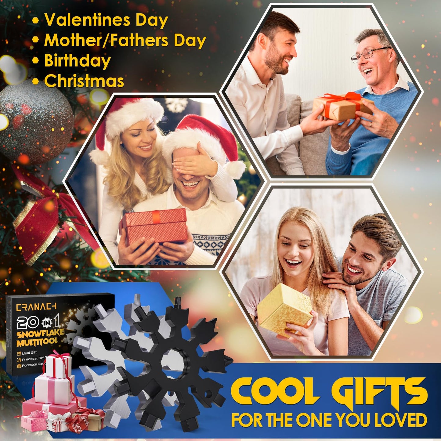 Stocking Stuffers for Men Snowflake Multitools - 20 in 1 Multi Tool Christmas Gifts for Men Women Adults Teens, Unique Ideas Gadgets Gifts for Dad, Pocket Size Mini Portable Screwdriver Bottle Opener