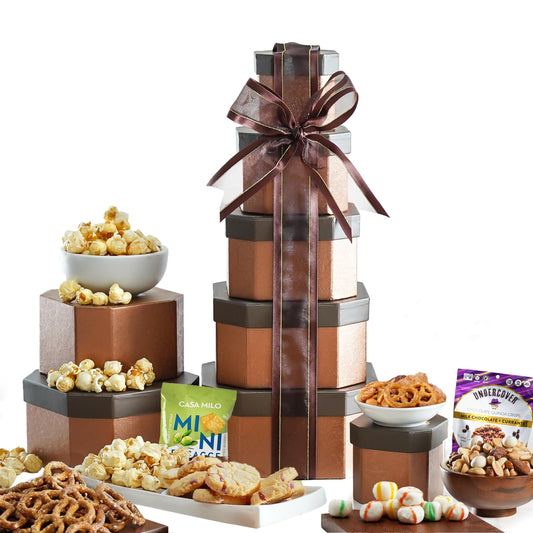 Broadway Basketeers Gourmet Food Gift Basket Tower Snack Gifts for Women, Men, Families, College, Appreciation, Thank You, Congratulations, Corporate