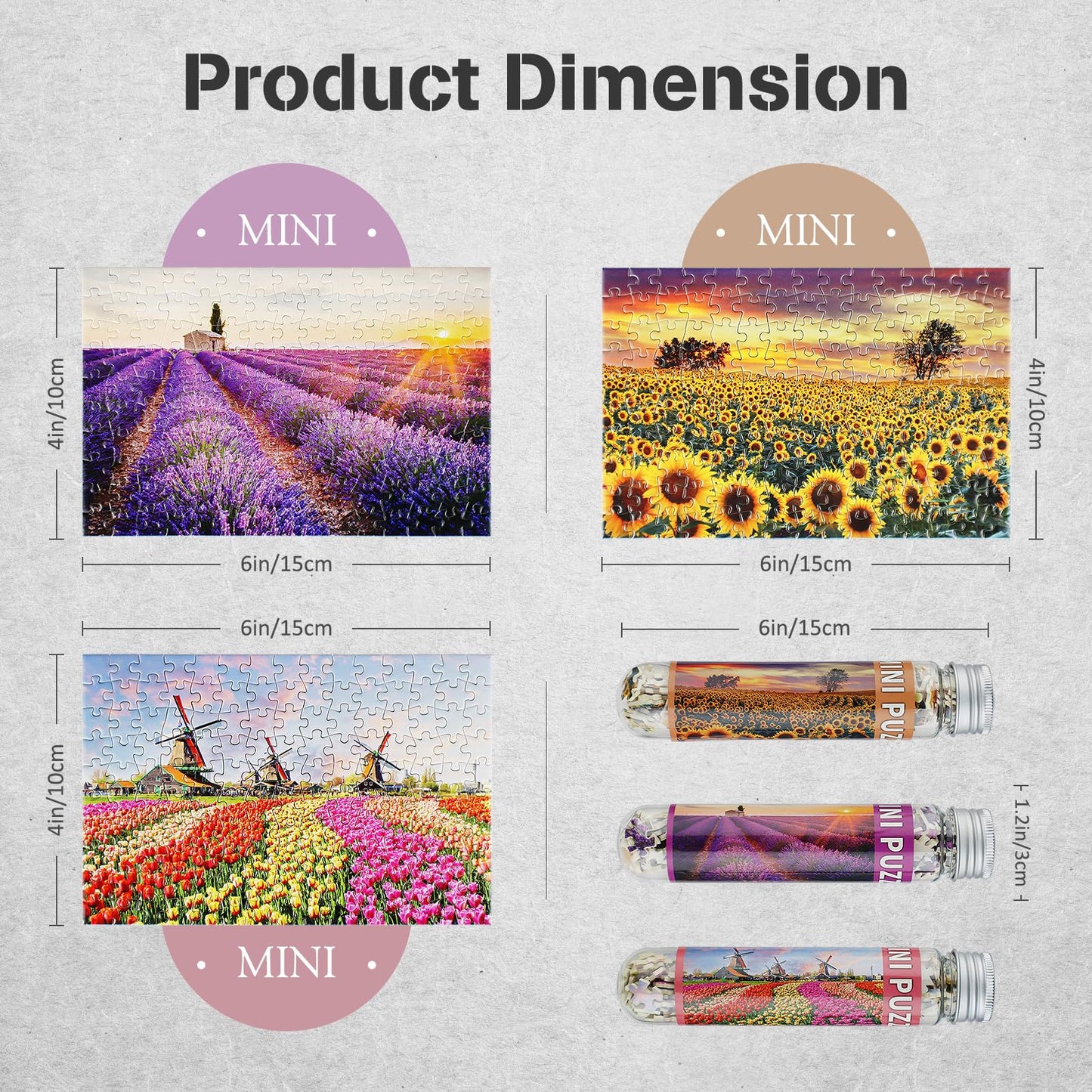 MISITU Small Jigsaw Puzzles for Adults Mini Puzzles 150 Pieces Micro Pieces Small Puzzle Challenging Difficult Puzzles Travel Puzzle Lavender Tulip Sunflowers Jigsaw Puzzle 6 x 4 inch 3 Pack