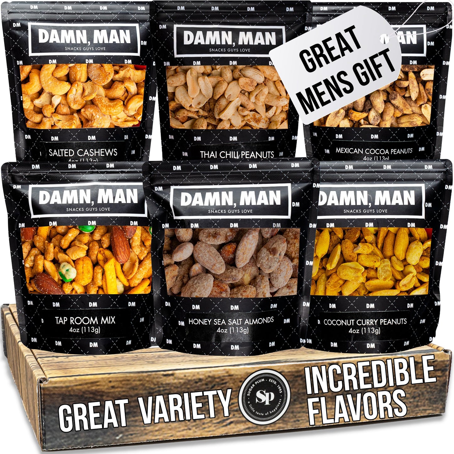 Gourmet Nut Gift Box for Men - 6 Unique Handcrafted Snacks, Ideal Gift for Dad, Birthday, or a Bold Snack Adventure