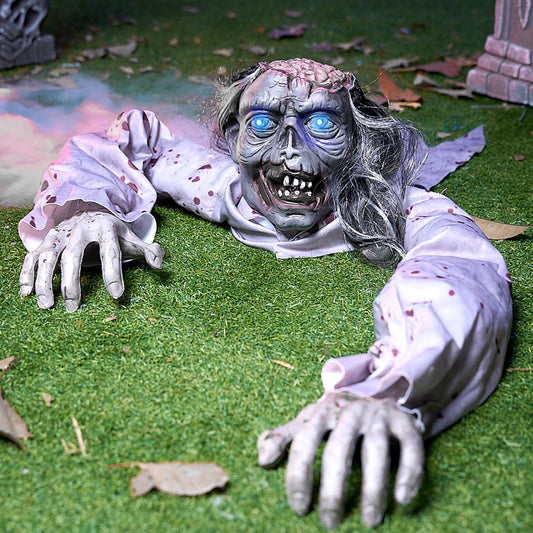 JOYIN Halloween Decoration Outdoor Zombie Groundbreaker, Halloween Groundbreaker with Light-Up Eyes and Creepy Sound, Scary Zombie Prop for Graveyard Haunted House Lawn Yard Outside Decor