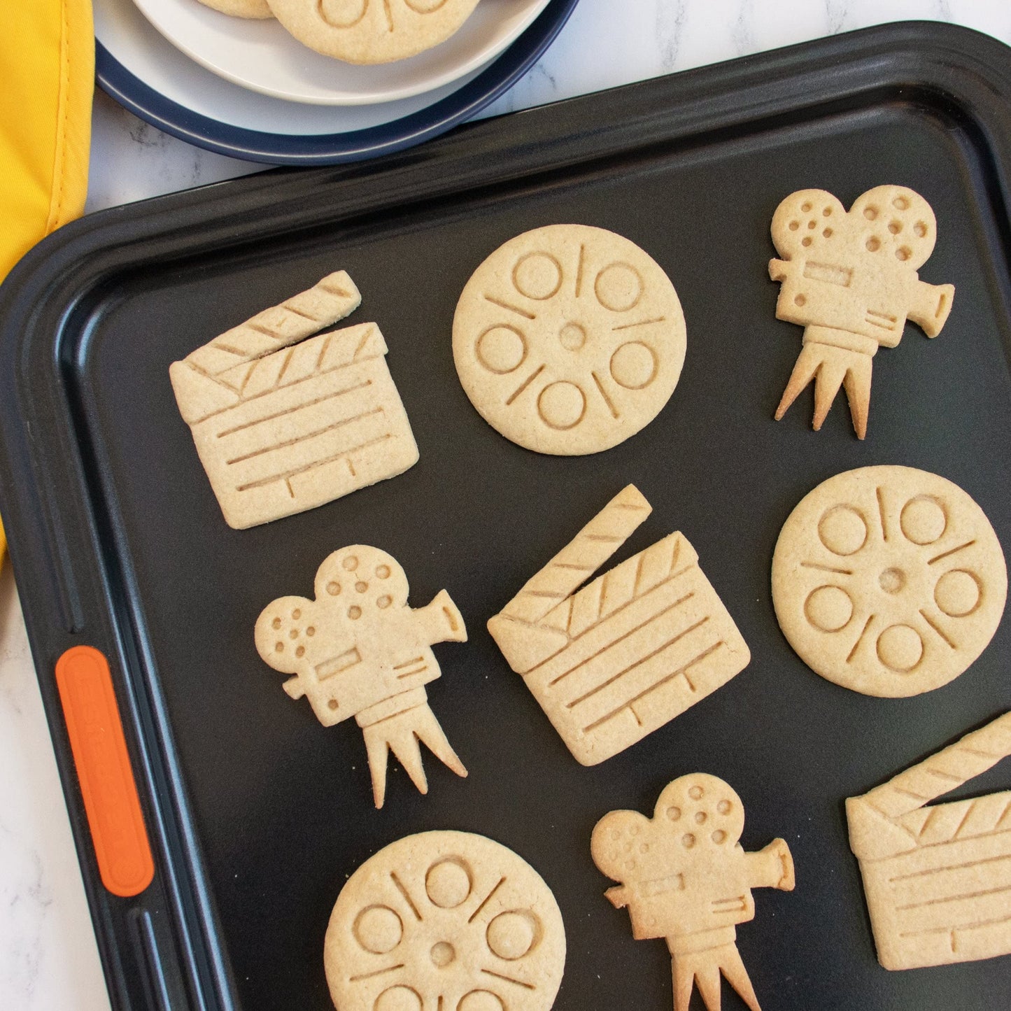 Set of 3 Movie themed cookie cutters (Designs: Movie Reel, Video Camera, and Clapboard), 3 pieces - Bakerlogy