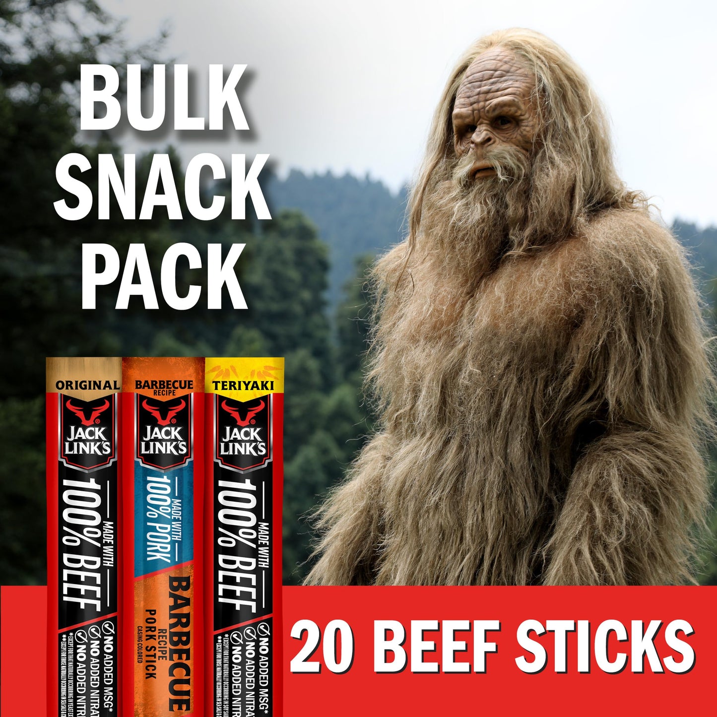 Jack Link's Meat Sticks Variety Pack, Original, Teriyaki, and Barbecue Pork - Protein Snack, Meat Snack Sticks Made with 100% Beef or Pork, Keto Friendly - 0.92 Oz. (20 Count)