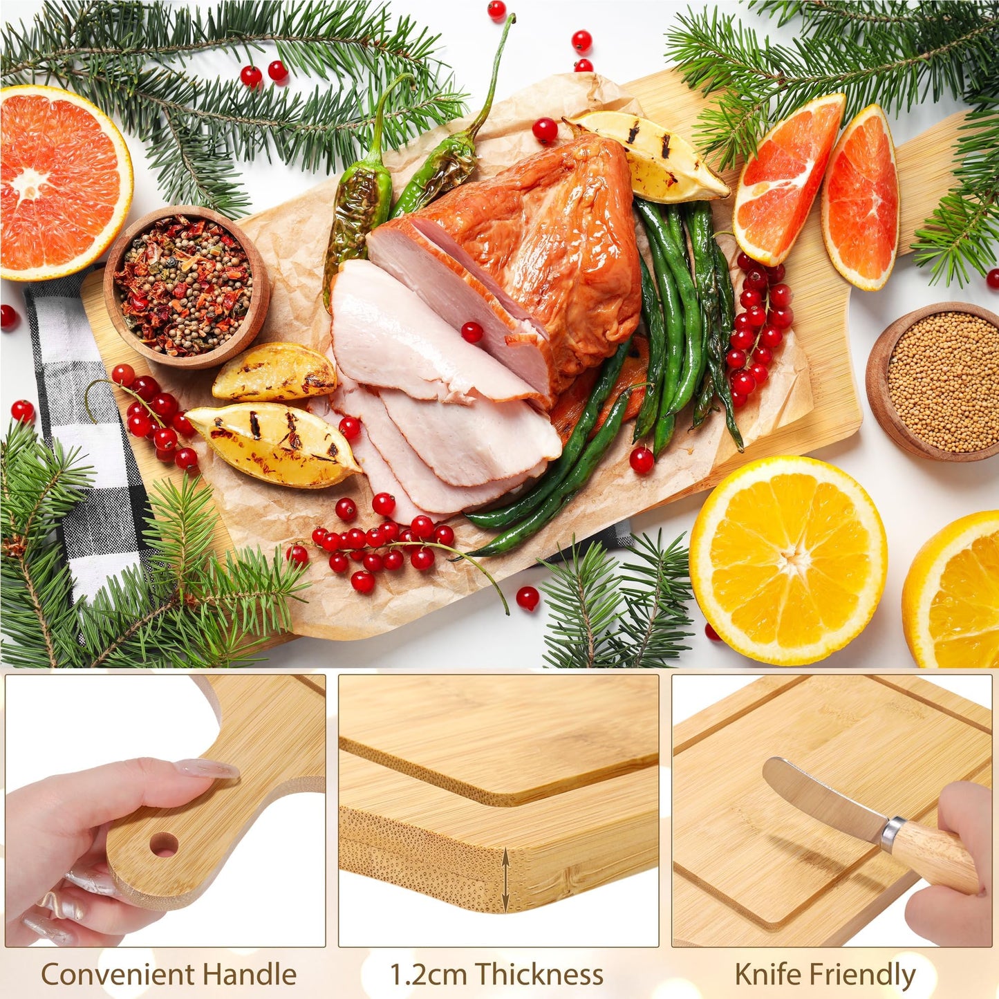 Kochorie 6 Sets Christmas Gifts Square Cheese Board Baby Bridal Shower Prizes for Game Winners Mini Cutting Board Tray with Cheese Knives Forks Kitchen Towels Christmas Party Supplies for Guests