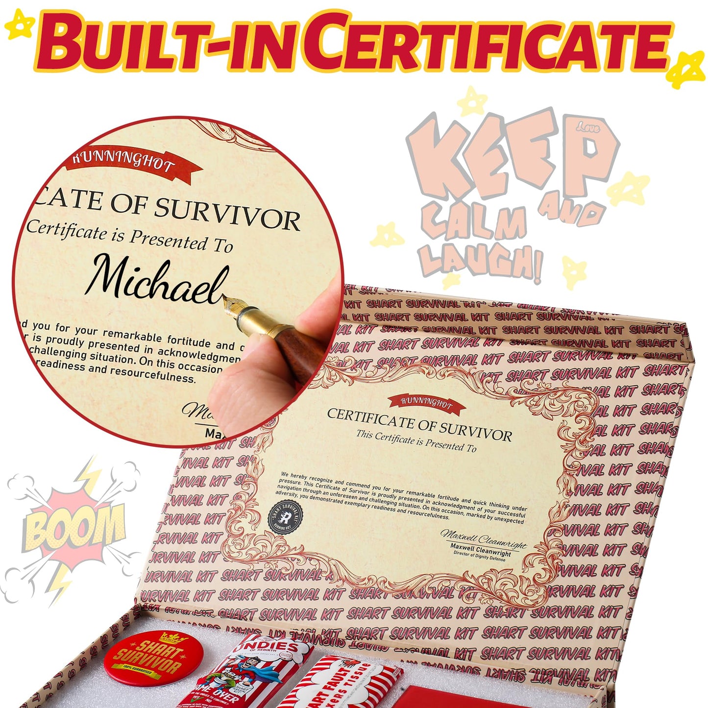 RUNNING HOT Shart Survival Kit, Funny Gifts for Men, White Elephant Gift, Gag Prank Box, Hilarious Gifts, Novelty Gift Set for for Family Friends, 6 in 1, Survival Guide & More