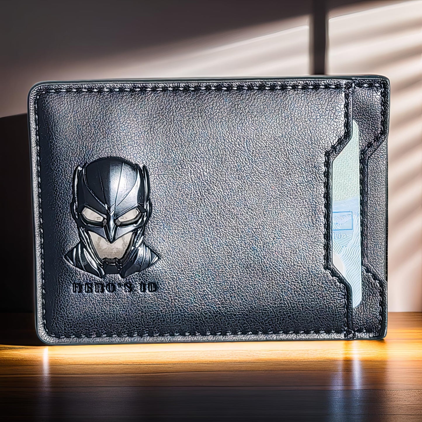 Leather Bat Wallet for Men Personalized Gift for Husband Unique Birthday Holiday Gift for Him Best for Anniversary and Christmas (3D Metalic Mask)