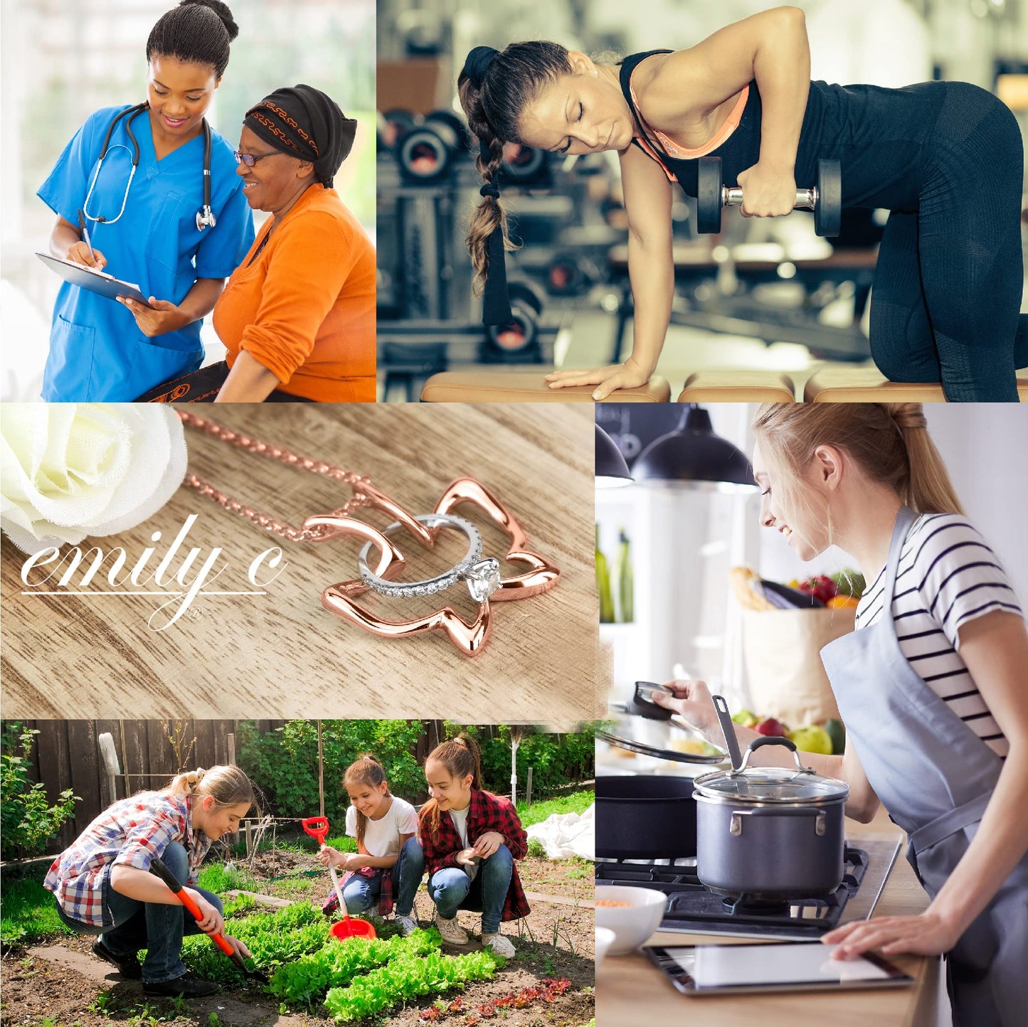 Emily C Ring Holder Necklace - Stainless Steel Necklace with Rose Gold Finish - Engagement Gift for Doctors & Nurses - Gift for Mom or Grandmother - Butterfly