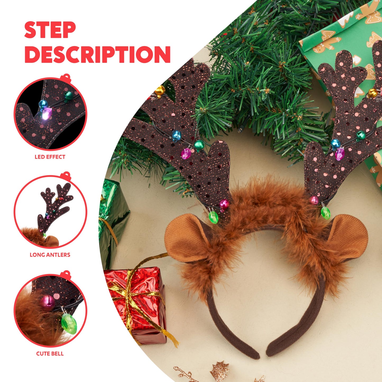 JOYIN Christmas Light Up Antler Headband, Long Antler Headband for Adult Kids Christmas Party Favor Supplies Xmas Accessories Holiday.