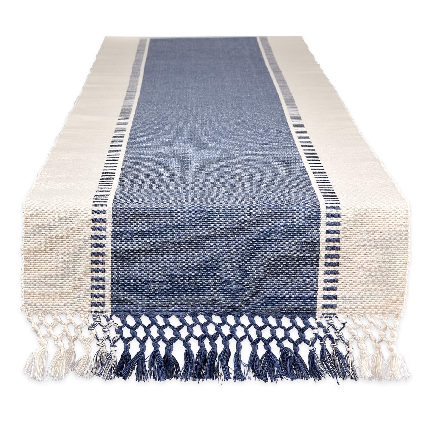 DII Dobby Stripe Woven Table Runner, 13x108 (13x113.5, Fringe Included) French Blue