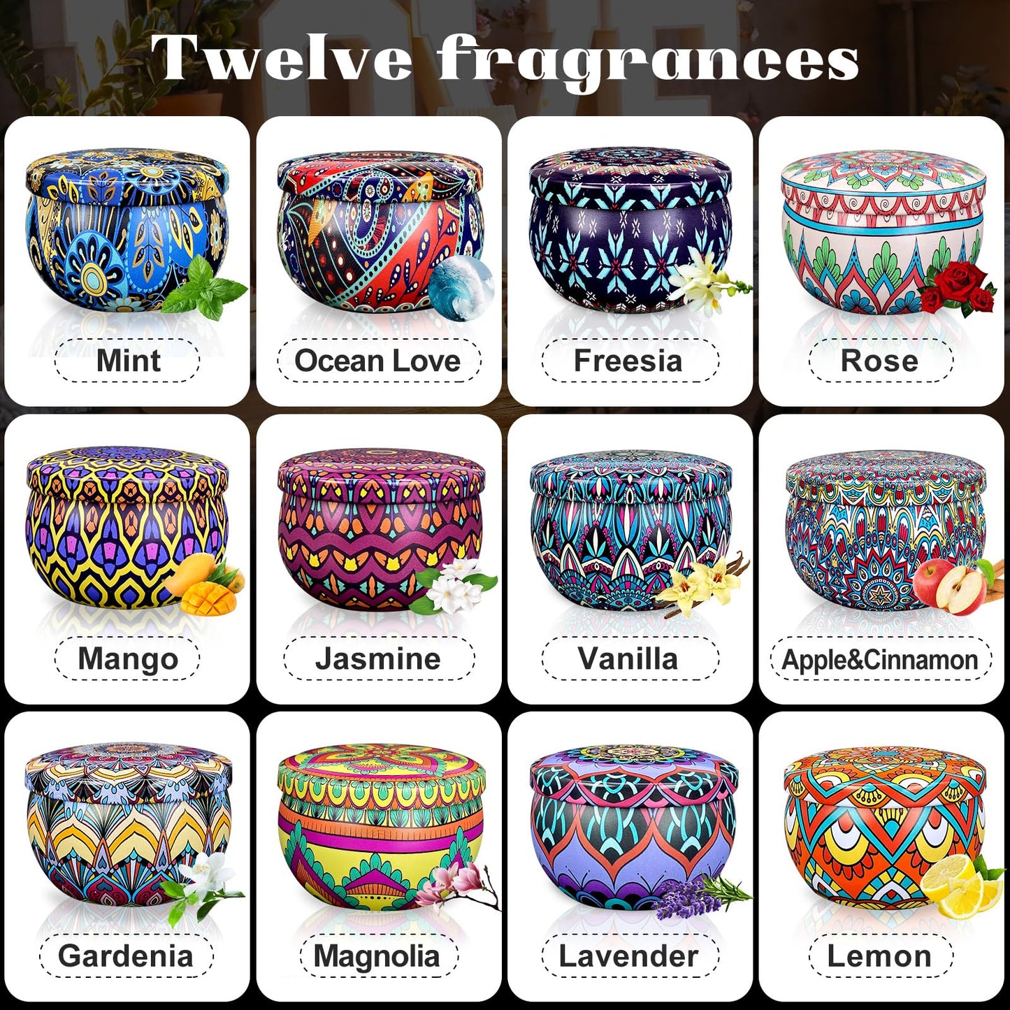 Scented Candle Set, 24 Pack Home Candles, 600 Hour Long Lasting Soy Wax Candle Set, Birthday Gift for Women with Gift Box.