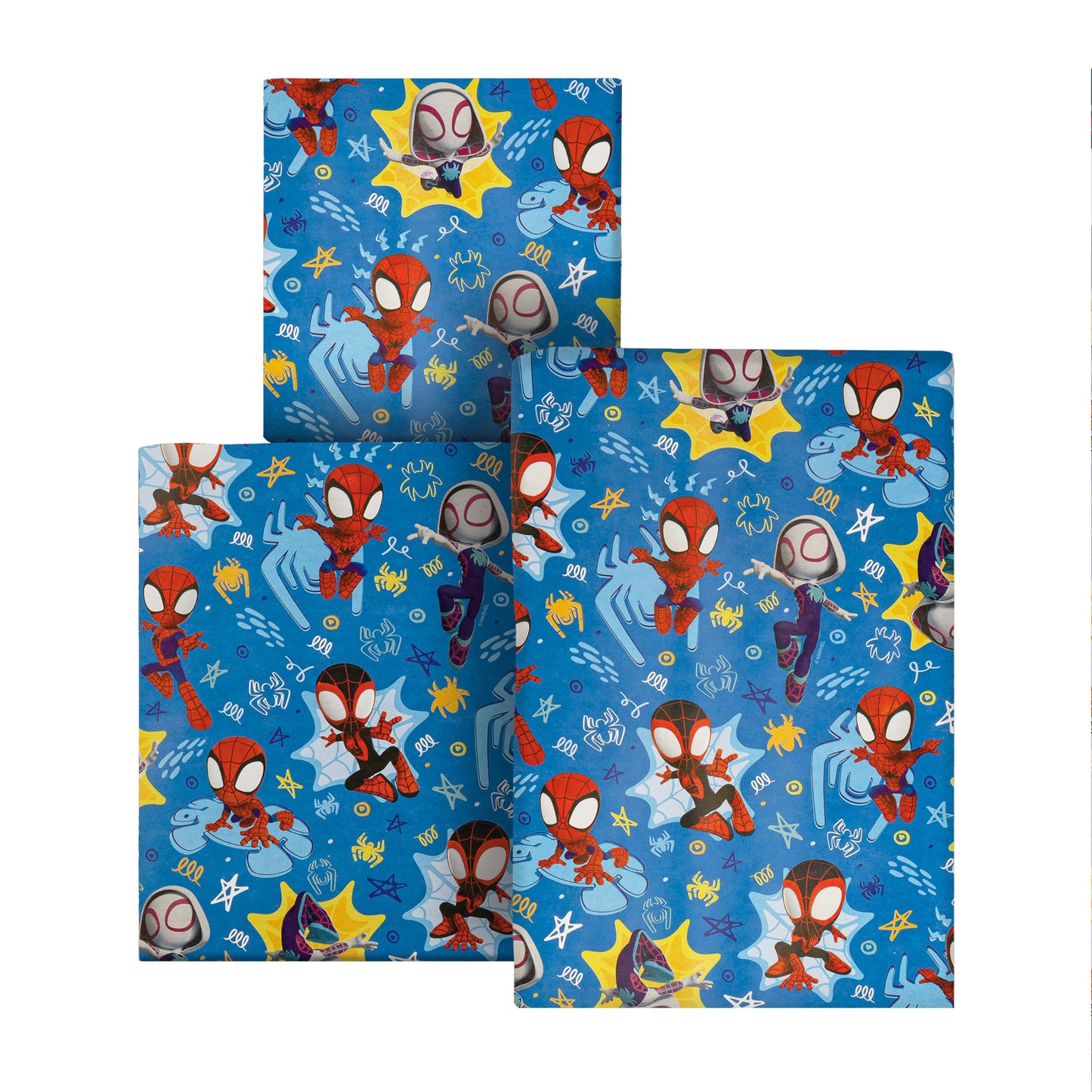 Hallmark Wrapping Paper Roll, Pack of 3 in 1 Marvel Spidey & His Amazing Friends Design, 2M Each, Birthday, Christmas, Blue
