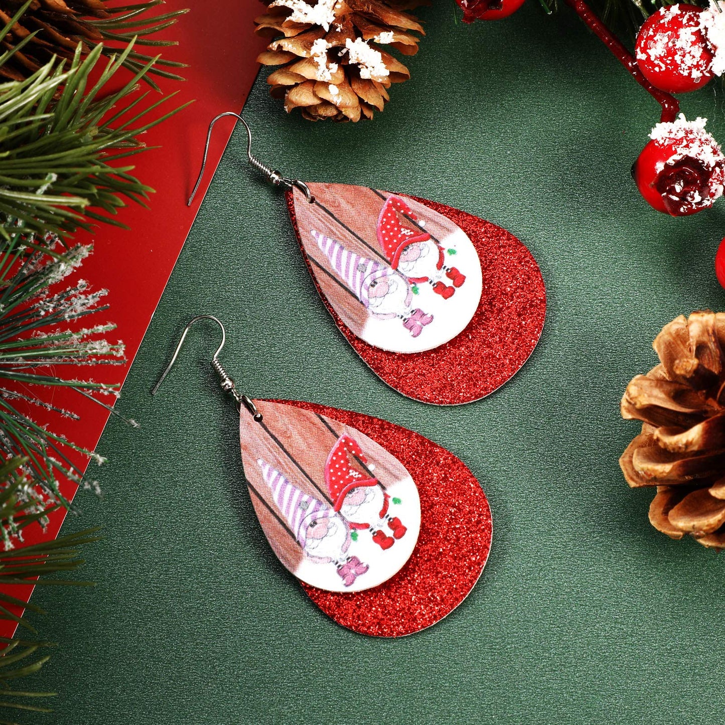 Hicarer 23 Pairs Christmas Leather Earrings Bulk for Women Glitter Faux Leather Teardrop Dangle Earrings Lightweight Xmas Ear Loop Tree Snowman Jewelry Gift for Winter Holiday New Year Party Supplies