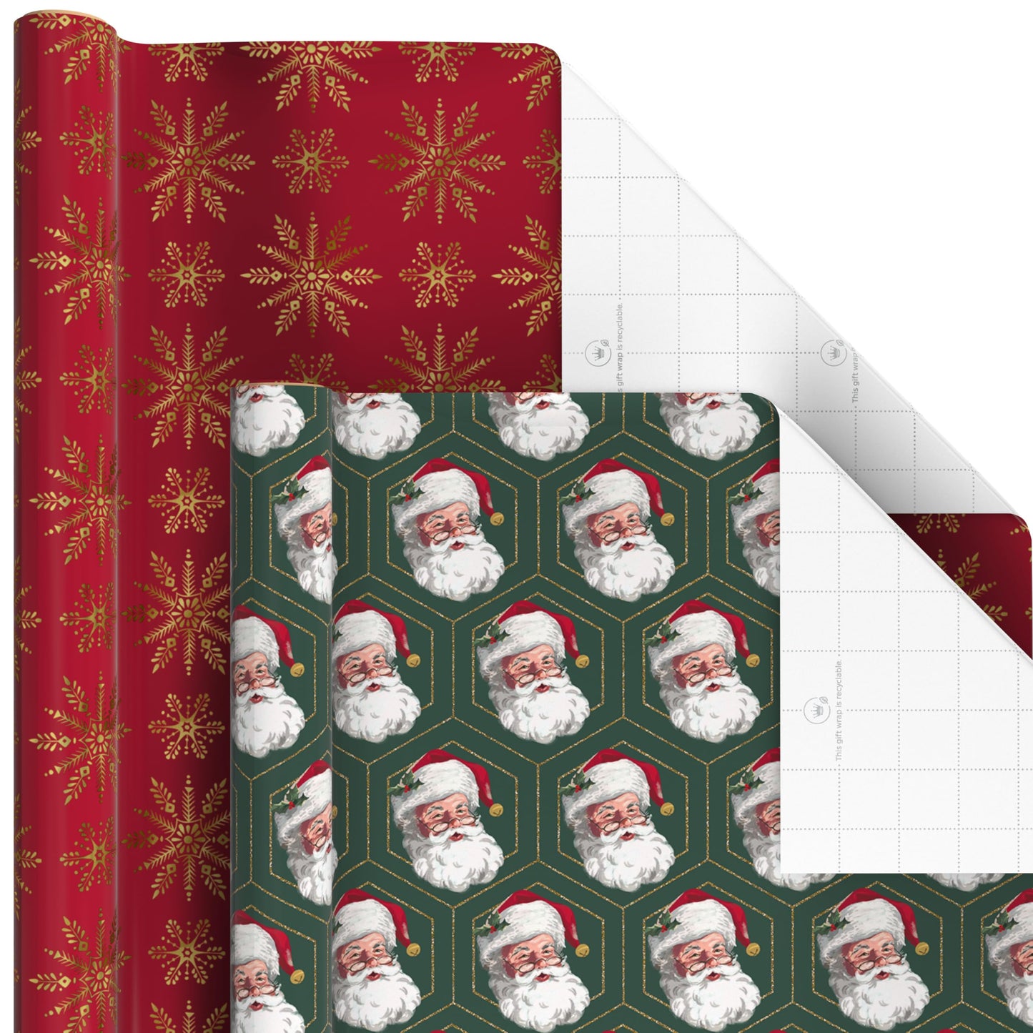 Hallmark Christmas Wrapping Paper Rolls with Cutlines on Reverse (6 Rolls: 150 Sq. Ft. Total) Santa Claus, Nutcrackers, Plaid, Snowflakes, Ornaments