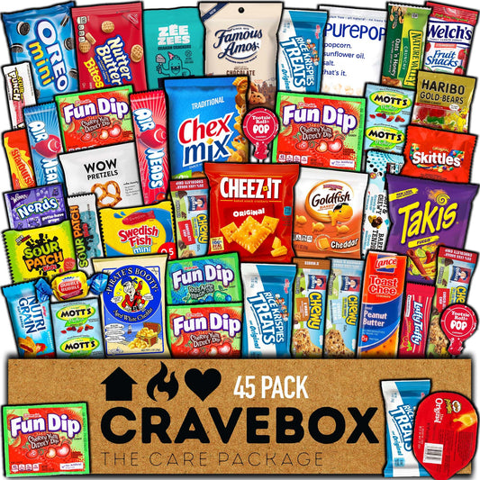 CRAVEBOX Gift Snack Box (45 Count) Variety Pack Care Package