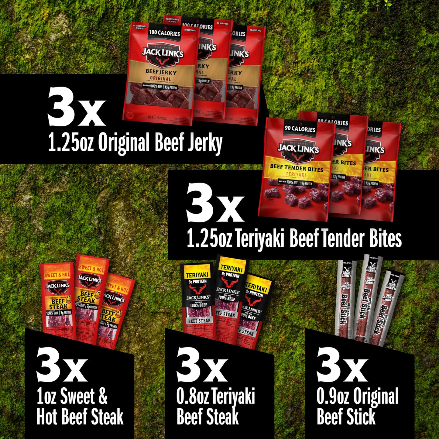 Jack Link's Beef Jerky Gift Basket Variety Pack - Includes Jerky, Meat Sticks, and Beef Steaks, Great Gift for Men, Perfect Hunting Trip Snacks, 15-Piece Assorted Meat Snack Pack