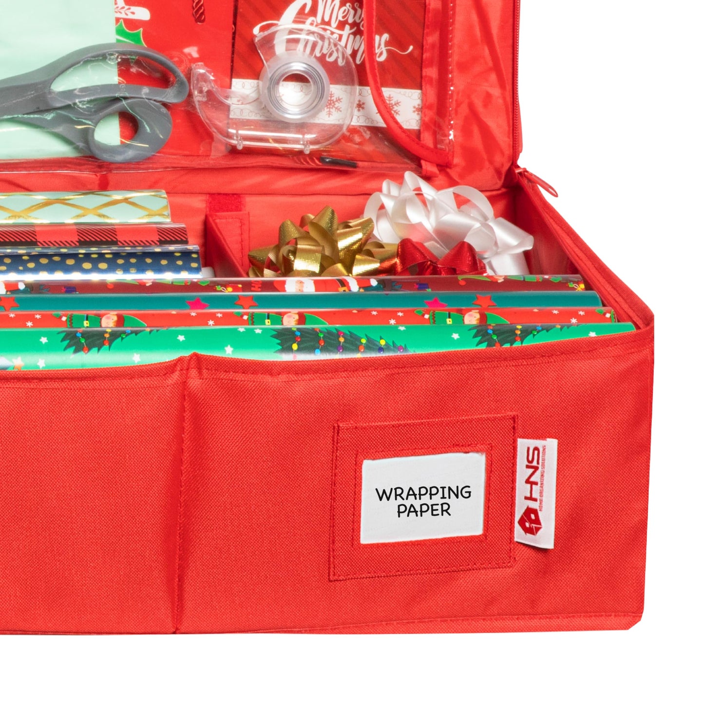 Premium Wrapping Paper Storage Container -Durable Material 600D tear-proof - Fits up to 27 Paper Rolls -Extra Pockets for Ribbons & Bows. Underbed Gift Wrap Organizer, Ideal for Holiday Christmas, etc