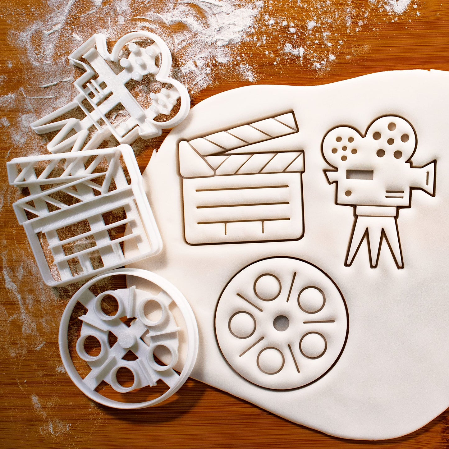 Set of 3 Movie themed cookie cutters (Designs: Movie Reel, Video Camera, and Clapboard), 3 pieces - Bakerlogy